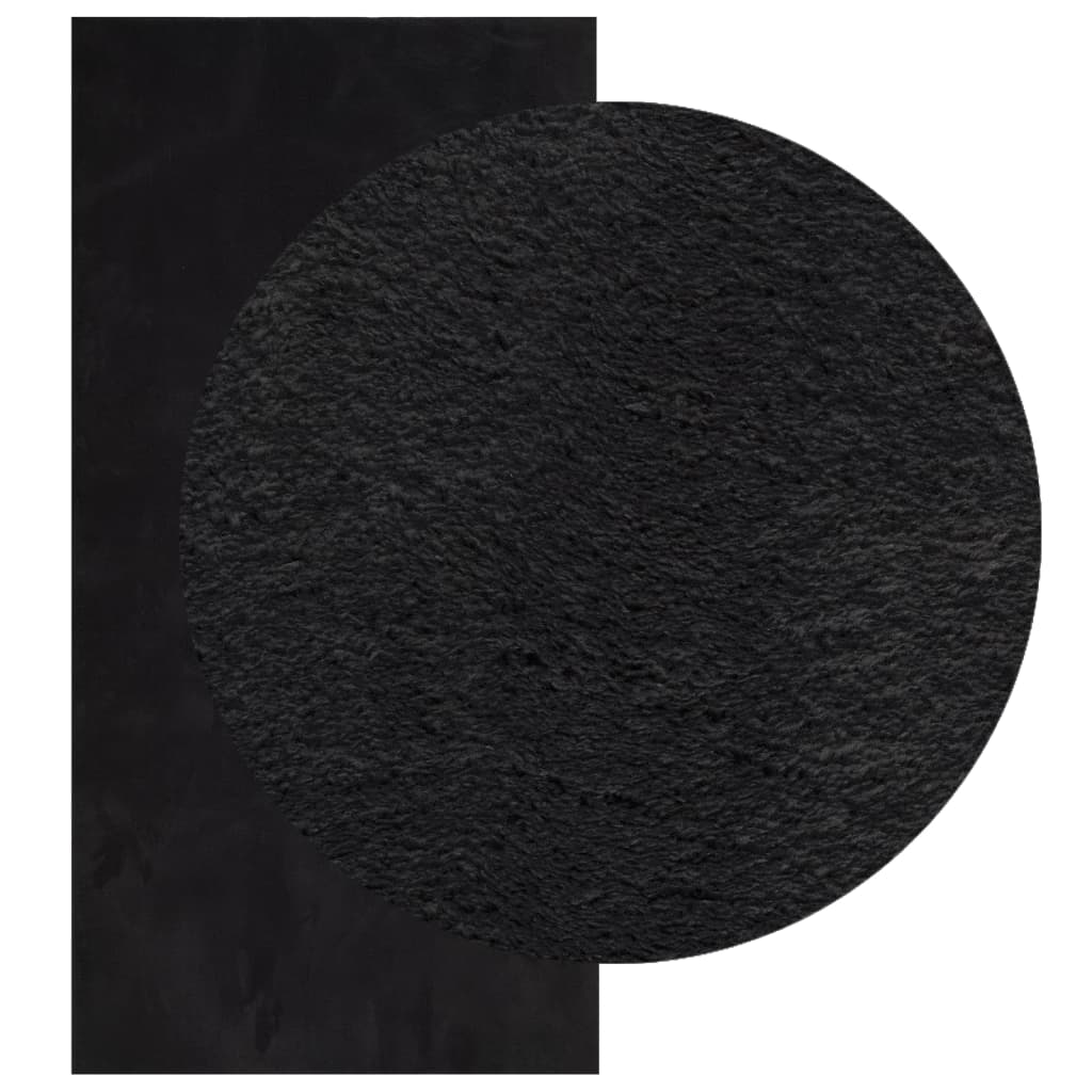Teppich HUARTE Kurzflor Weich und Waschbar Schwarz 100x200 cm