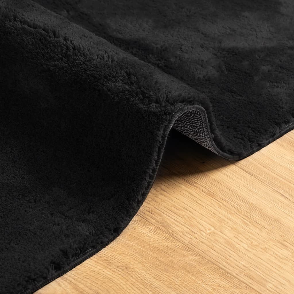 Teppich HUARTE Kurzflor Weich und Waschbar Schwarz 100x200 cm
