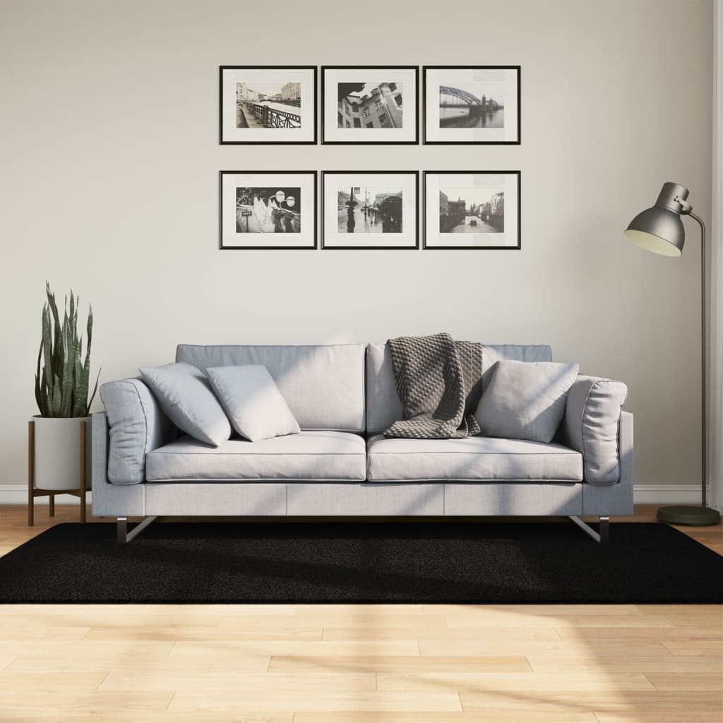 Teppich HUARTE Kurzflor Weich und Waschbar Schwarz 100x200 cm