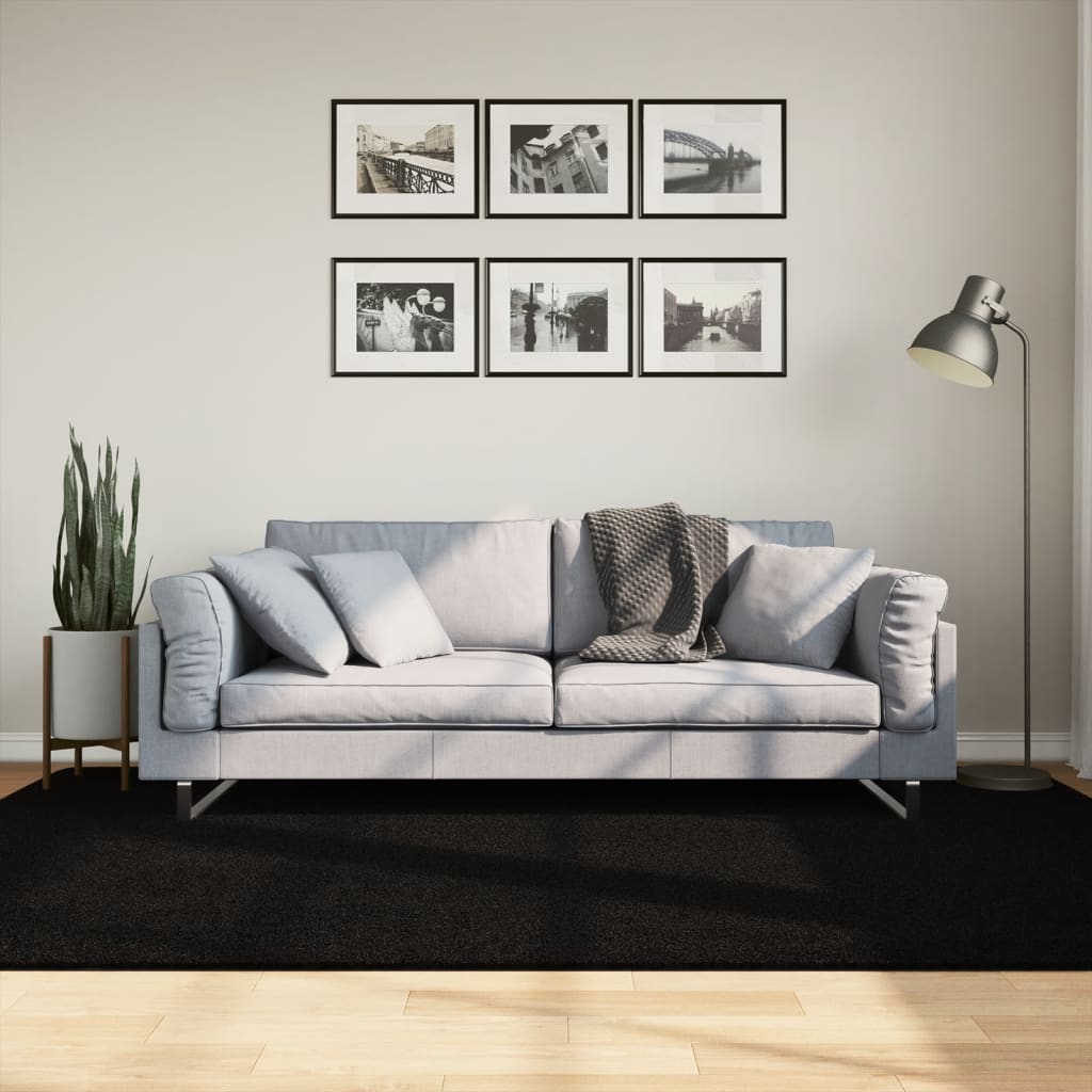 Teppich HUARTE Kurzflor Weich und Waschbar Schwarz 160x230 cm