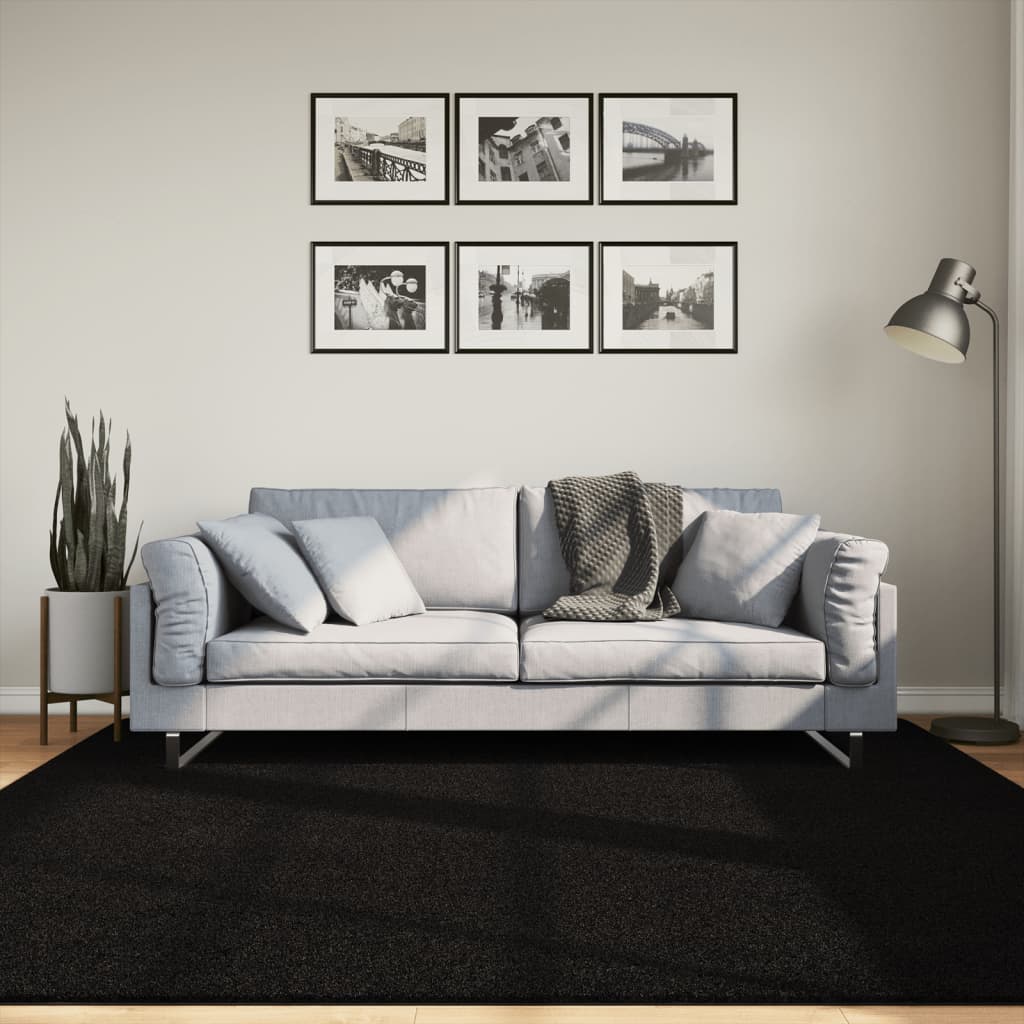 Teppich HUARTE Kurzflor Weich und Waschbar Schwarz 200x200 cm