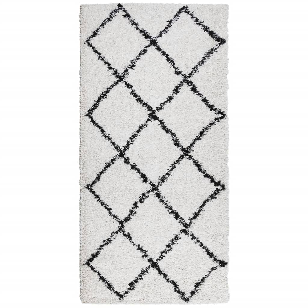 Shaggy-Teppich PAMPLONA Hochflor Modern Creme Schwarz 100x200cm