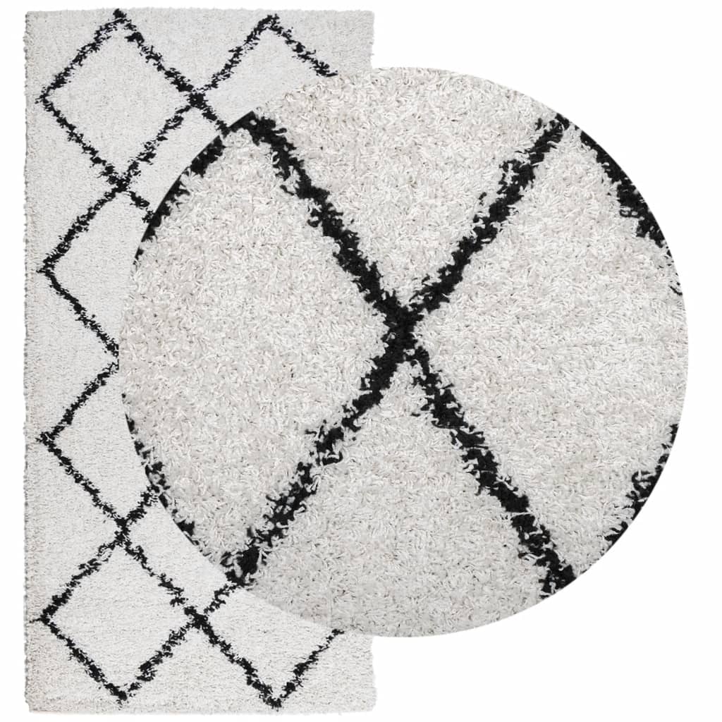 Shaggy-Teppich PAMPLONA Hochflor Modern Creme Schwarz 100x200cm