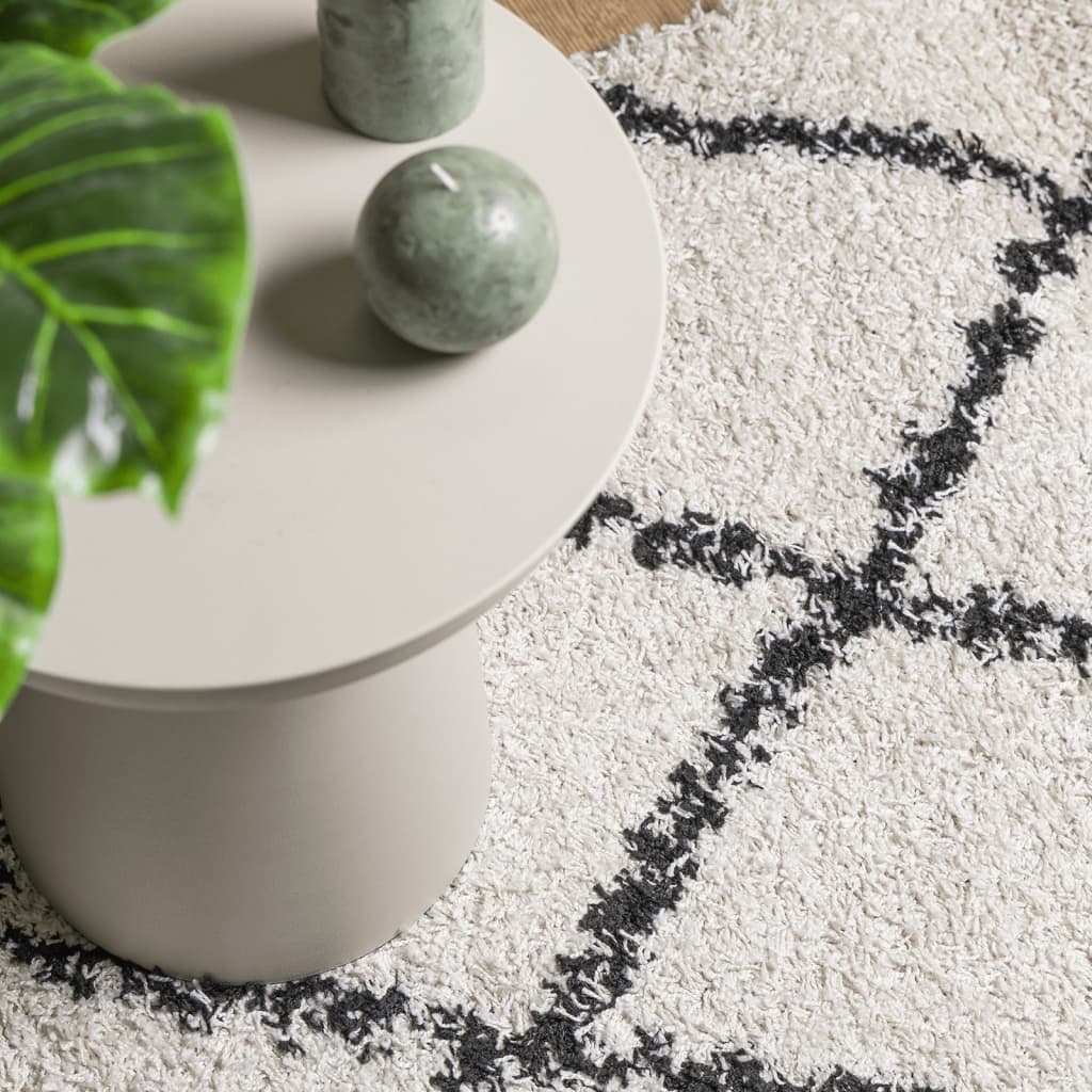 Shaggy-Teppich PAMPLONA Hochflor Modern Creme Schwarz 100x200cm