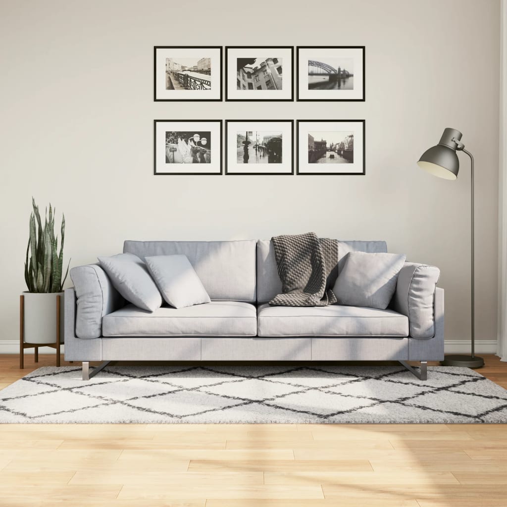 Shaggy-Teppich PAMPLONA Hochflor Modern Creme Schwarz 100x200cm