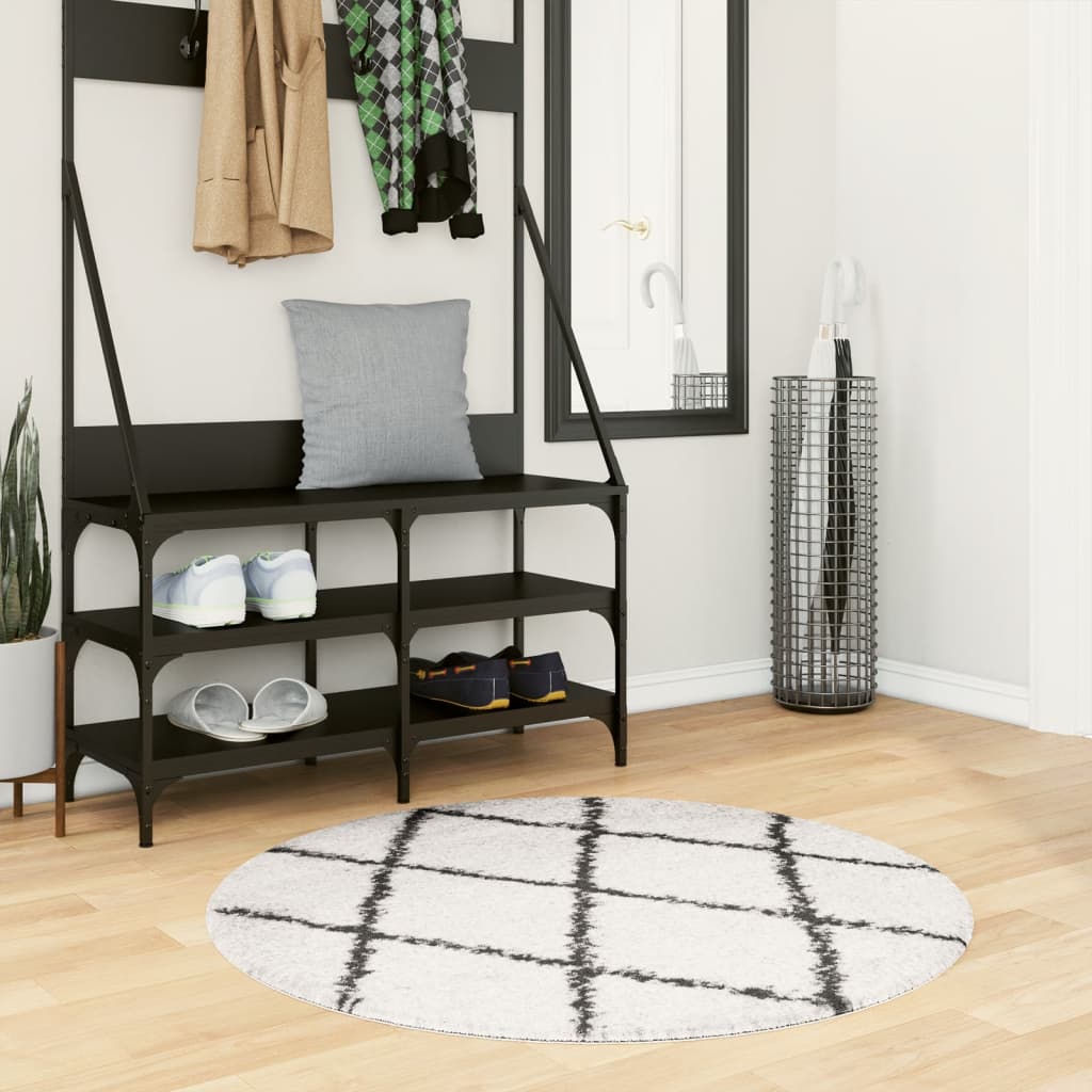 Shaggy-Teppich PAMPLONA Hochflor Modern Creme Schwarz Ø 100 cm