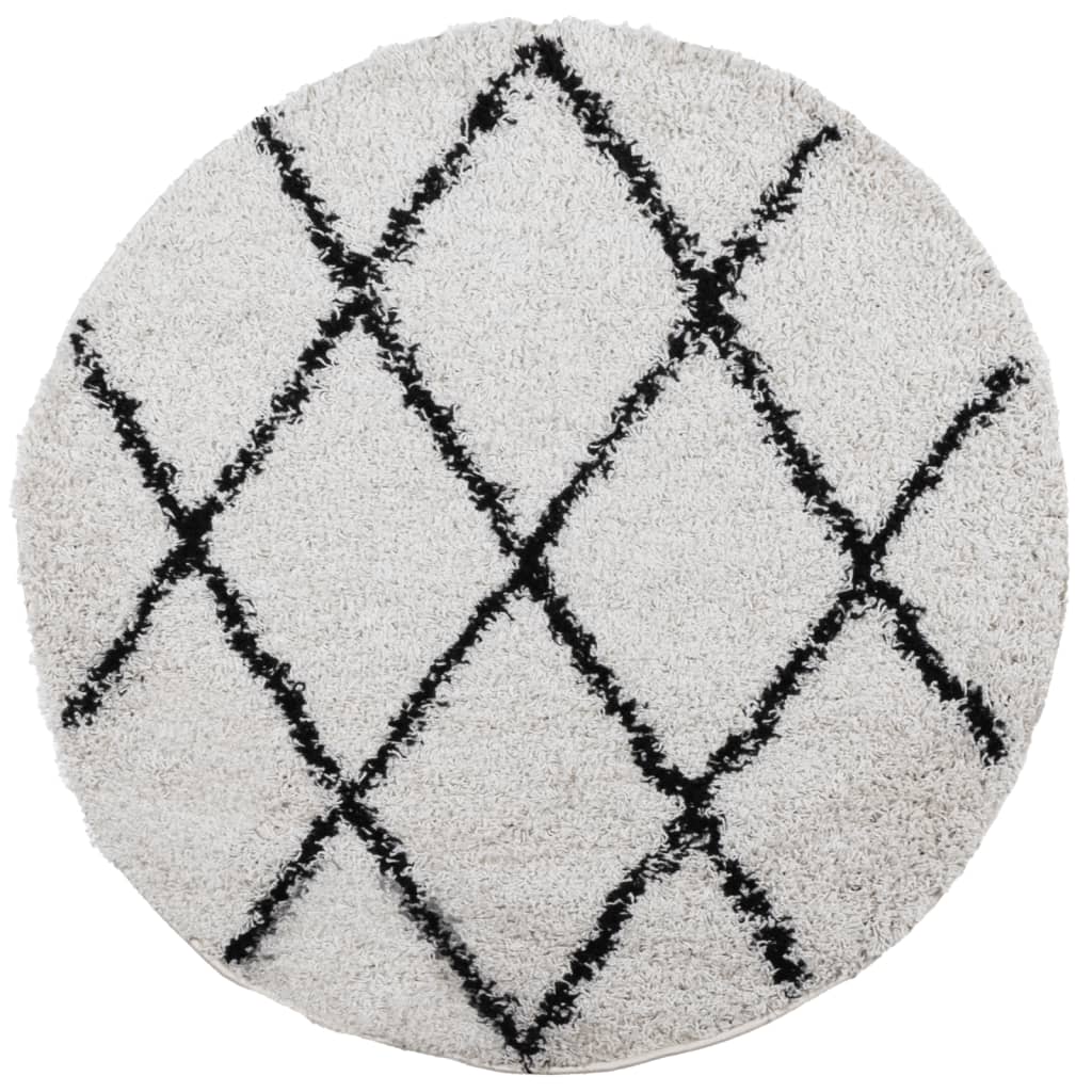Shaggy-Teppich PAMPLONA Hochflor Modern Creme Schwarz Ø 120 cm