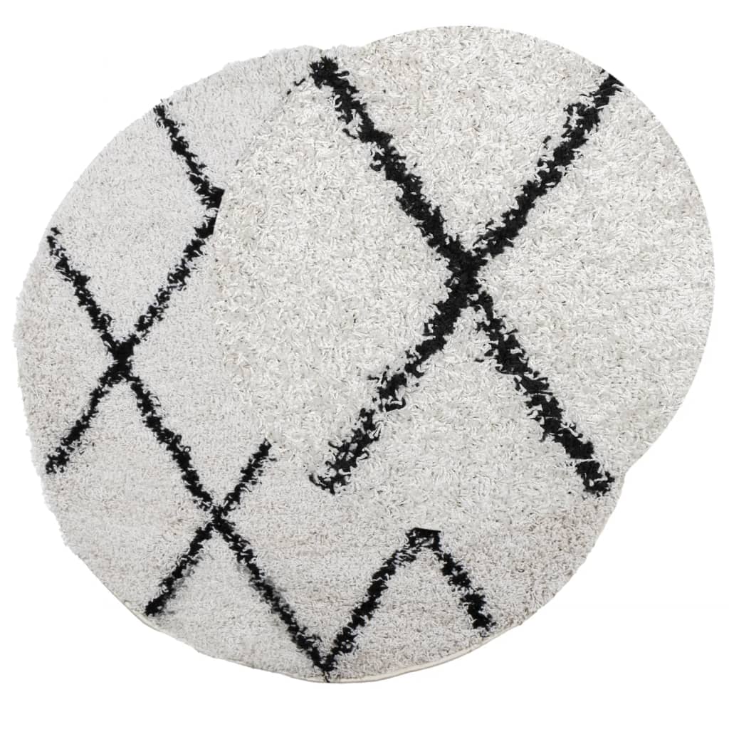 Shaggy-Teppich PAMPLONA Hochflor Modern Creme Schwarz Ø 120 cm