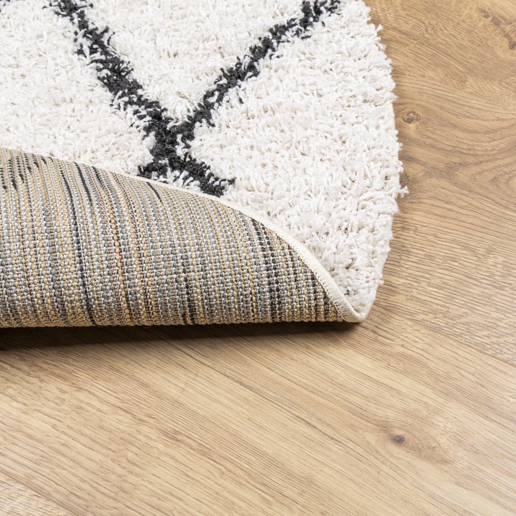 Shaggy-Teppich PAMPLONA Hochflor Modern Creme Schwarz Ø 120 cm