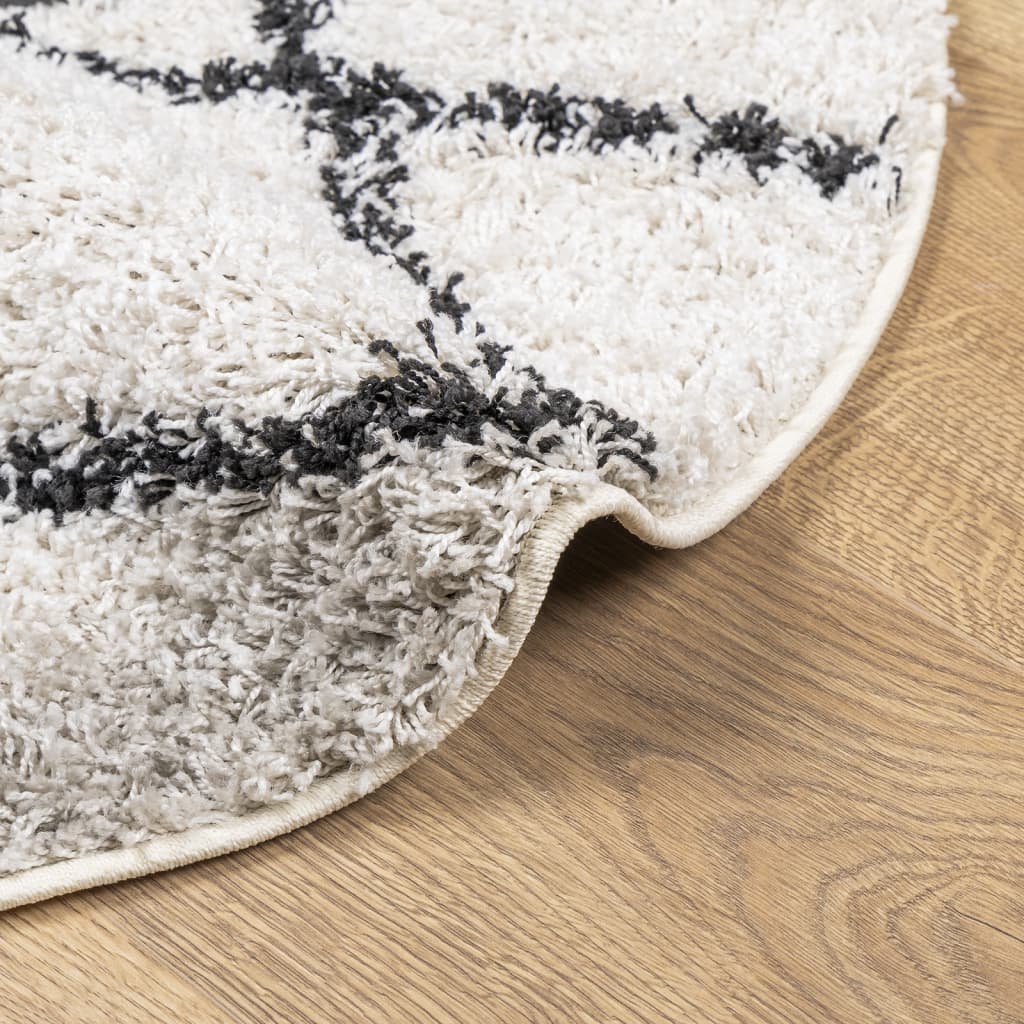 Shaggy-Teppich PAMPLONA Hochflor Modern Creme Schwarz Ø 120 cm