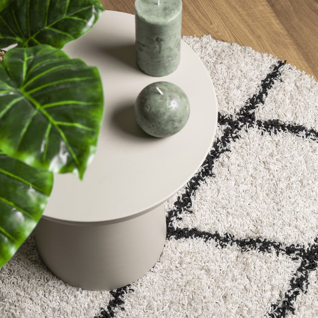 Shaggy-Teppich PAMPLONA Hochflor Modern Creme Schwarz Ø 120 cm