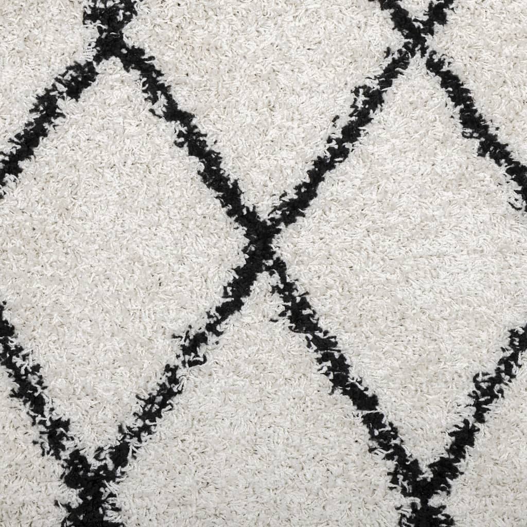 Shaggy-Teppich PAMPLONA Hochflor Modern Creme Schwarz Ø 120 cm