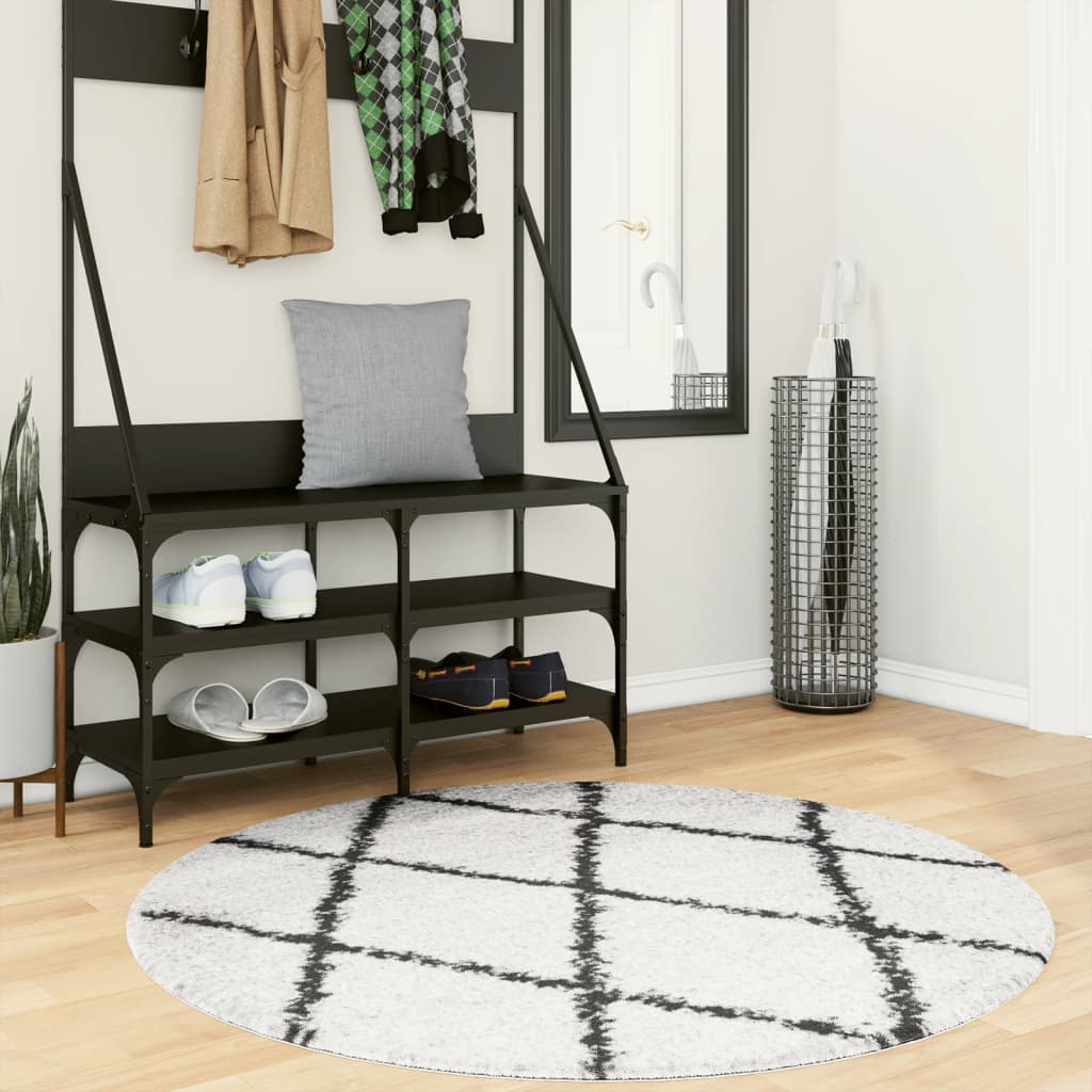Shaggy-Teppich PAMPLONA Hochflor Modern Creme Schwarz Ø 120 cm
