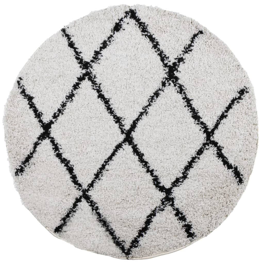 Shaggy-Teppich PAMPLONA Hochflor Modern Creme Schwarz Ø 280 cm