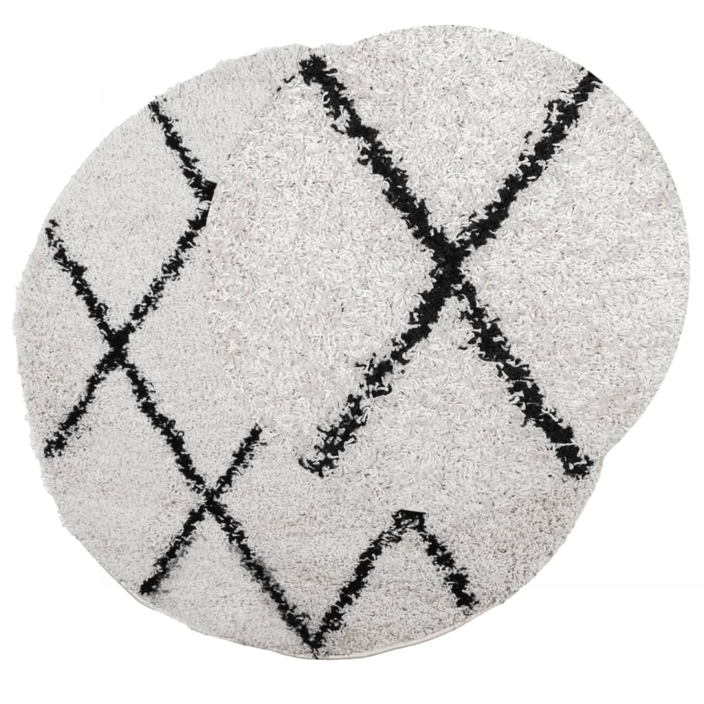 Shaggy-Teppich PAMPLONA Hochflor Modern Creme Schwarz Ø 280 cm