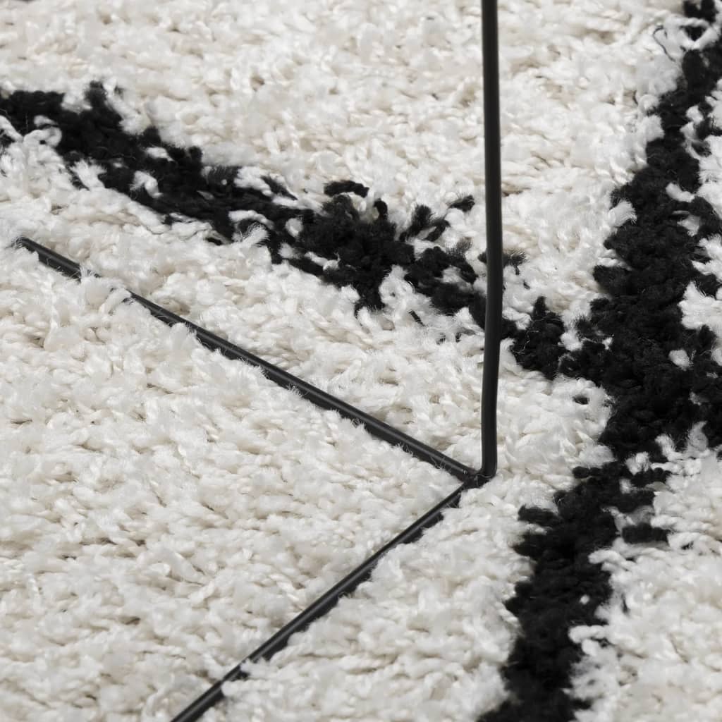 Shaggy-Teppich PAMPLONA Hochflor Modern Creme Schwarz Ø 280 cm