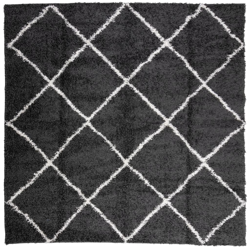 Shaggy-Teppich PAMPLONA Hochflor Modern Schwarz Creme 120x120cm