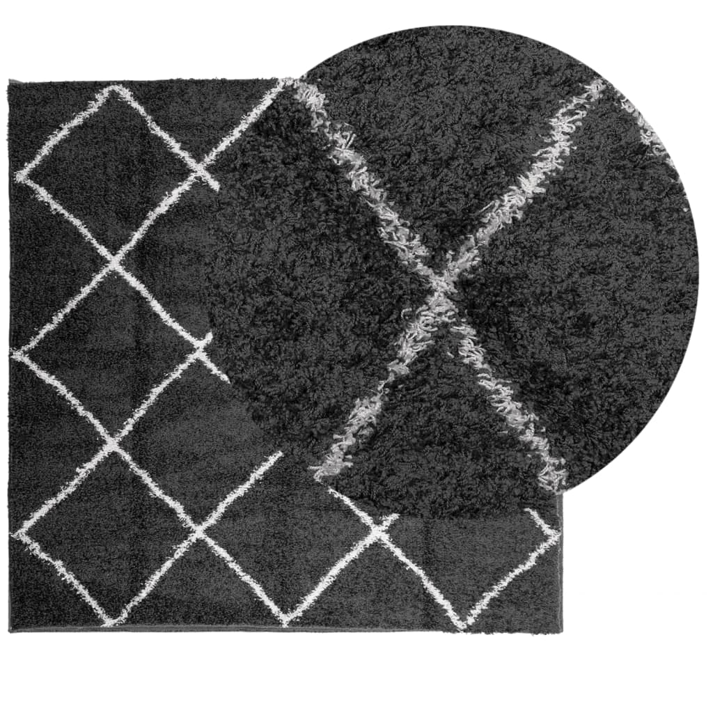 Shaggy-Teppich PAMPLONA Hochflor Modern Schwarz Creme 120x120cm