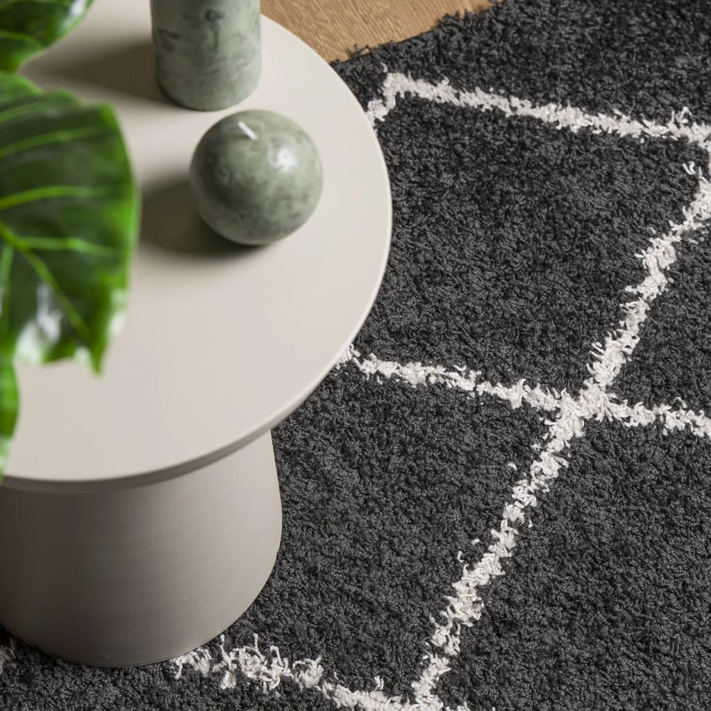 Shaggy-Teppich PAMPLONA Hochflor Modern Schwarz Creme 120x120cm