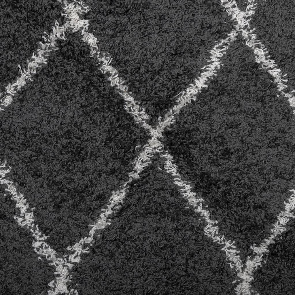 Shaggy-Teppich PAMPLONA Hochflor Modern Schwarz Creme 120x120cm