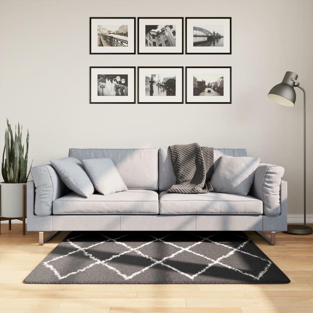 Shaggy-Teppich PAMPLONA Hochflor Modern Schwarz Creme 120x120cm