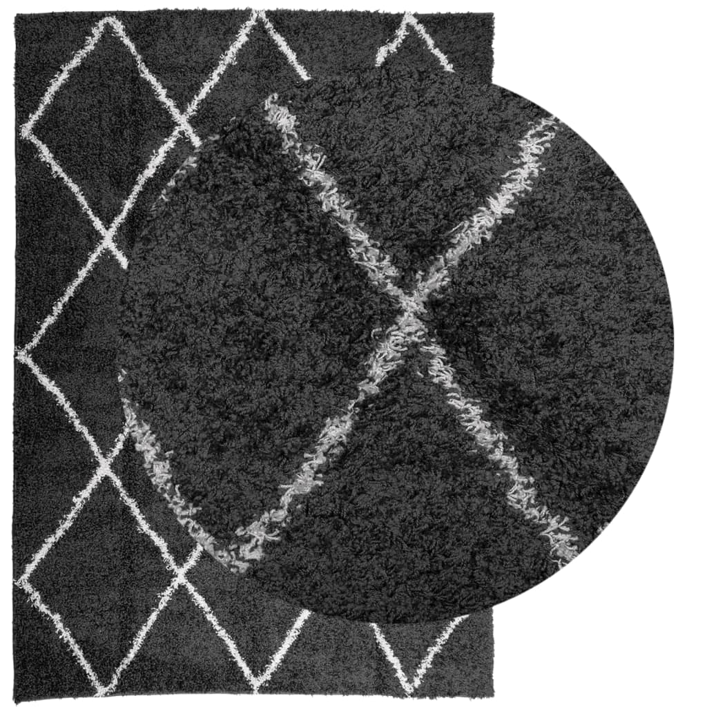 Shaggy-Teppich PAMPLONA Hochflor Modern Schwarz Creme 120x170cm
