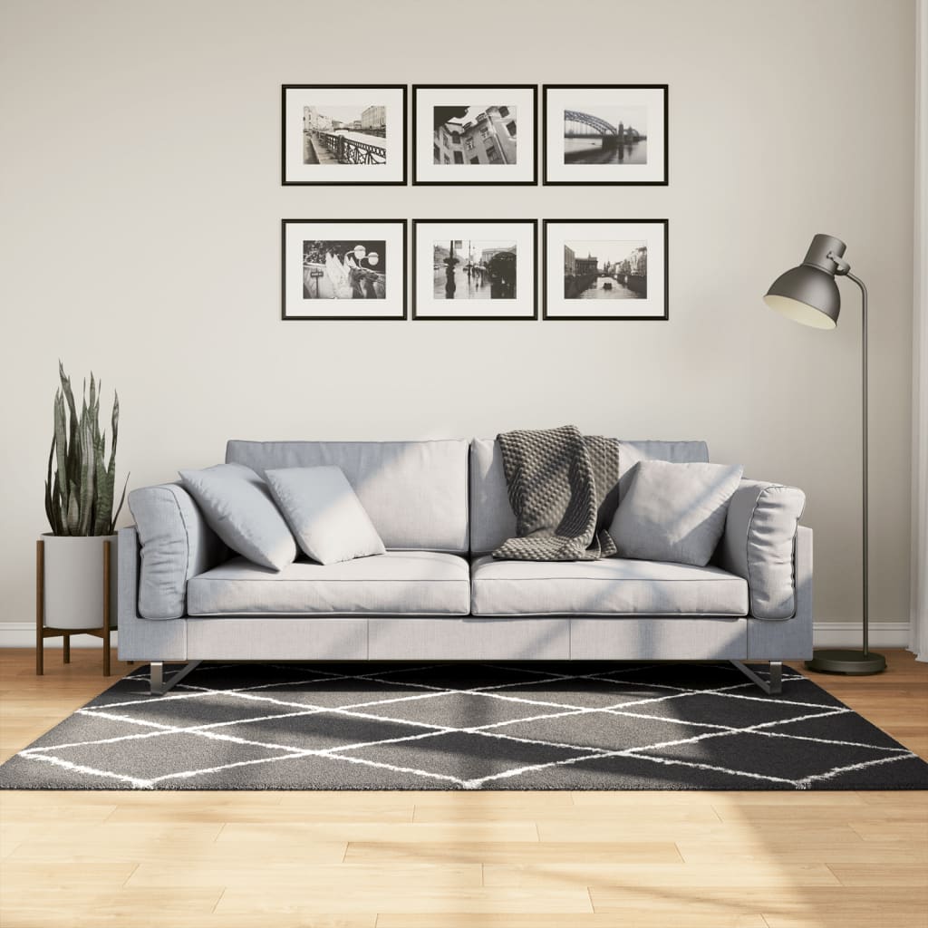 Shaggy-Teppich PAMPLONA Hochflor Modern Schwarz Creme 120x170cm