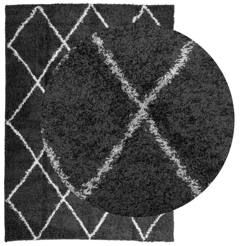 Shaggy-Teppich PAMPLONA Hochflor Modern Schwarz Creme 200x280cm