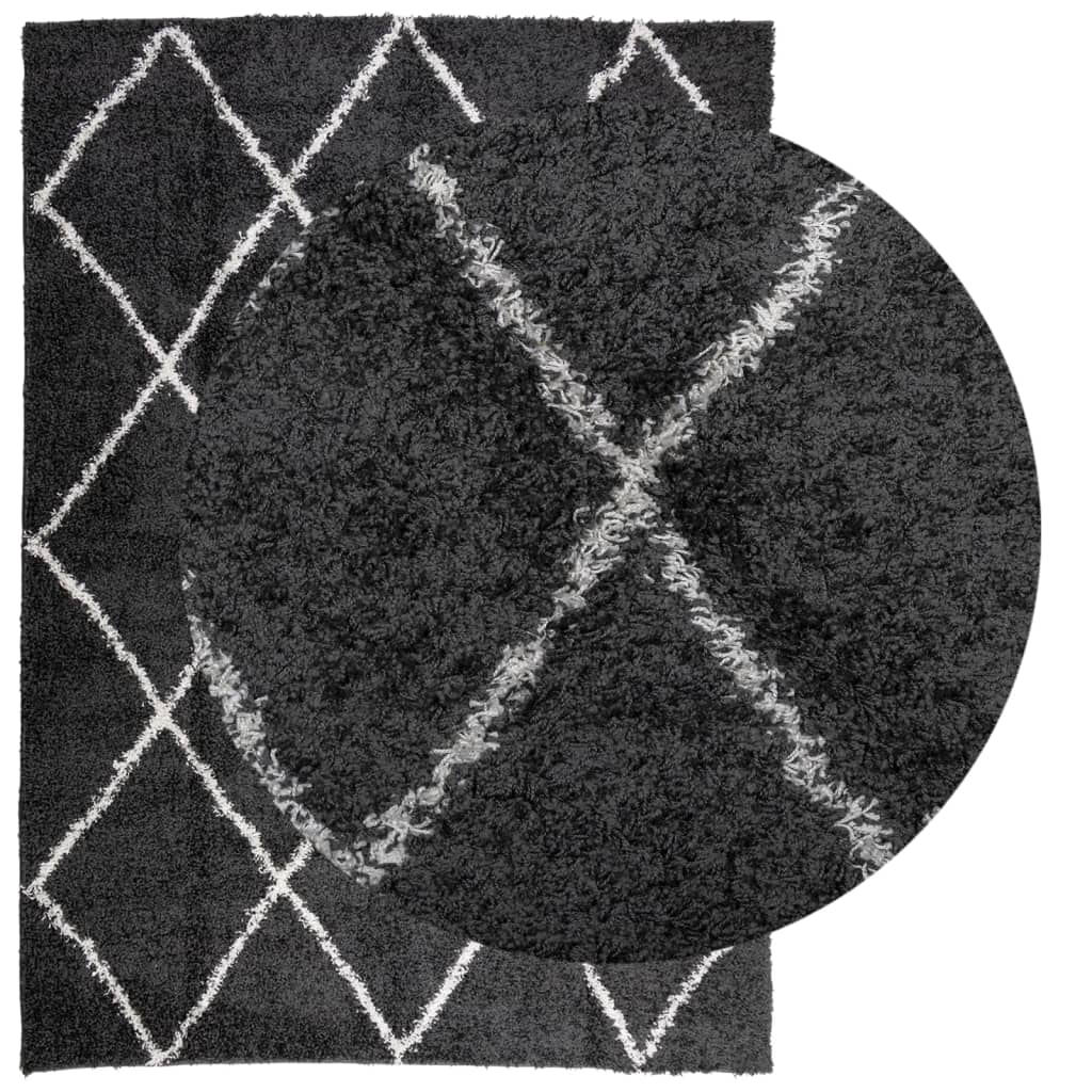 Shaggy-Teppich PAMPLONA Hochflor Modern Schwarz Creme 240x340cm