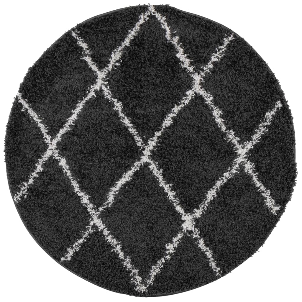 Shaggy-Teppich PAMPLONA Hochflor Modern Schwarz Creme Ø 280 cm