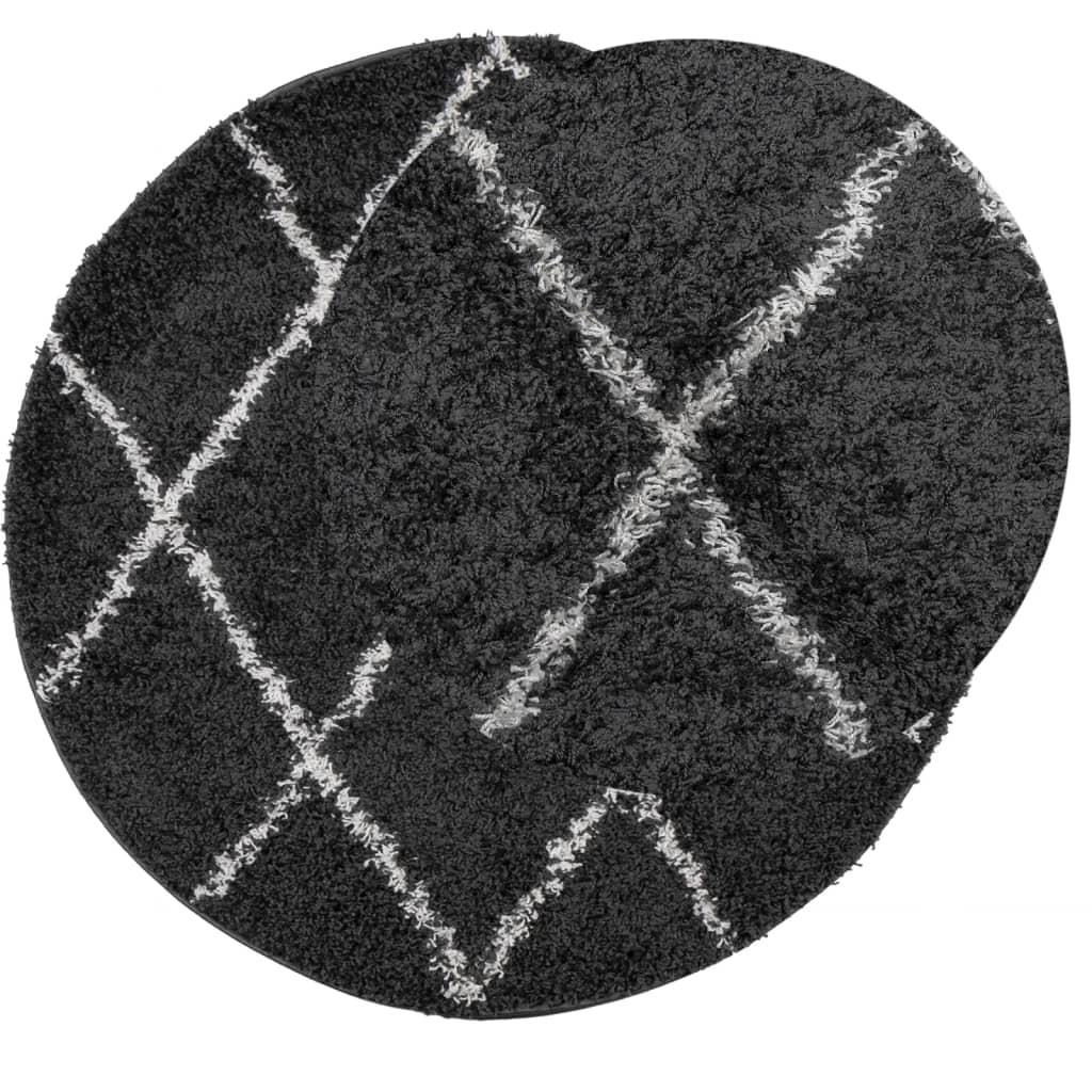 Shaggy-Teppich PAMPLONA Hochflor Modern Schwarz Creme Ø 280 cm