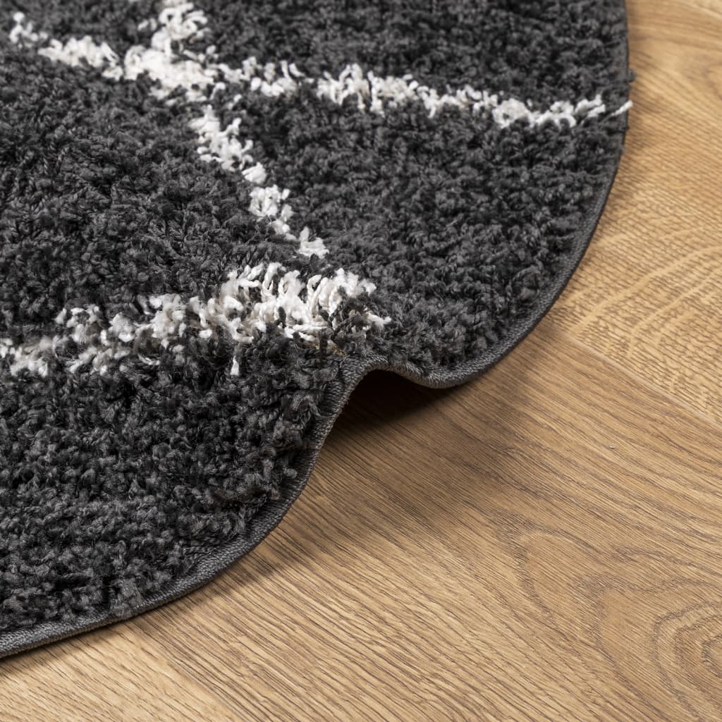 Shaggy-Teppich PAMPLONA Hochflor Modern Schwarz Creme Ø 280 cm