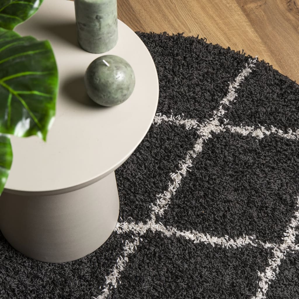 Shaggy-Teppich PAMPLONA Hochflor Modern Schwarz Creme Ø 280 cm