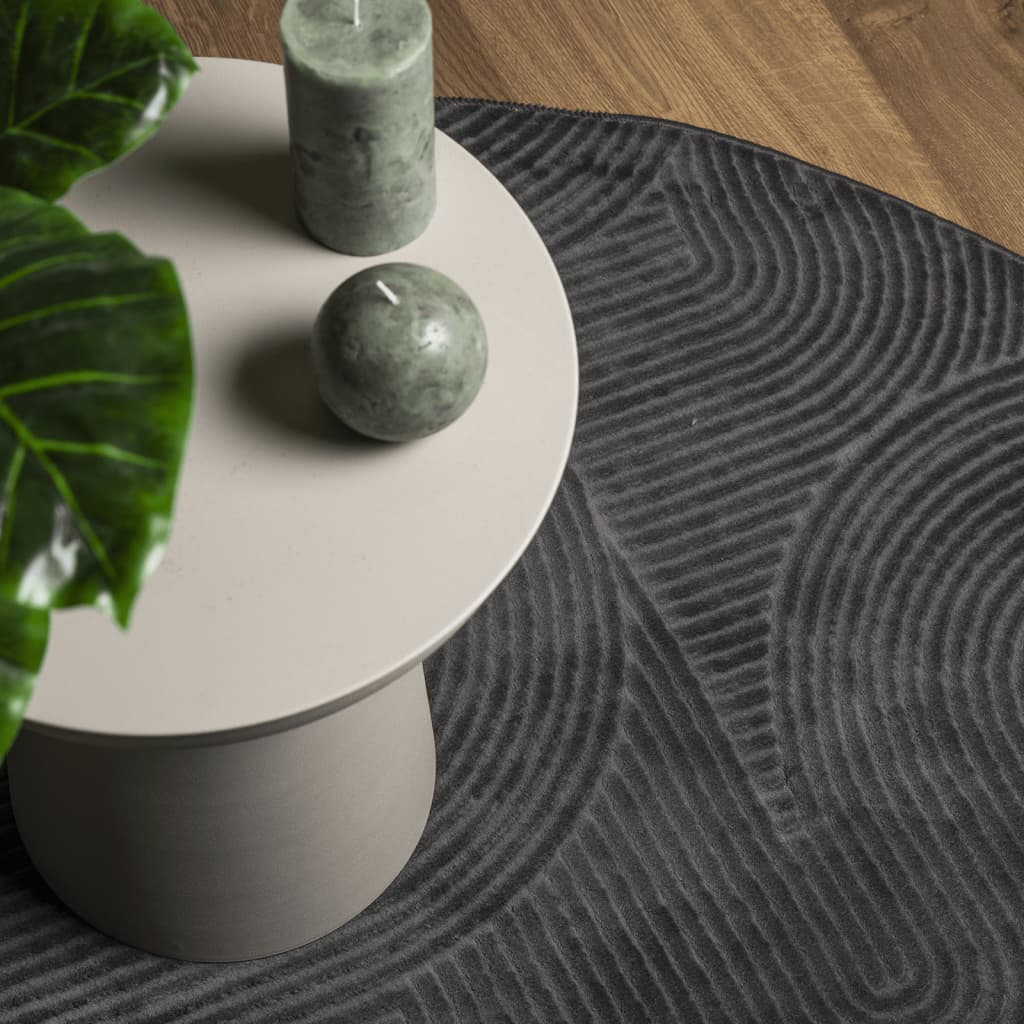 Teppich IZA Kurzflor Skandi-Stil Anthrazit Ø 120 cm