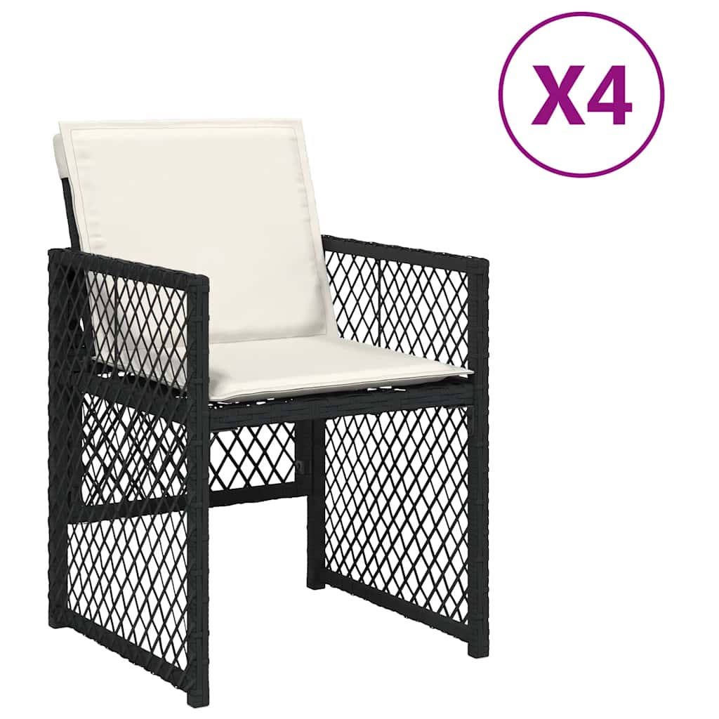 Gartenstühle mit Kissen 4 Stk. Schwarz Poly Rattan