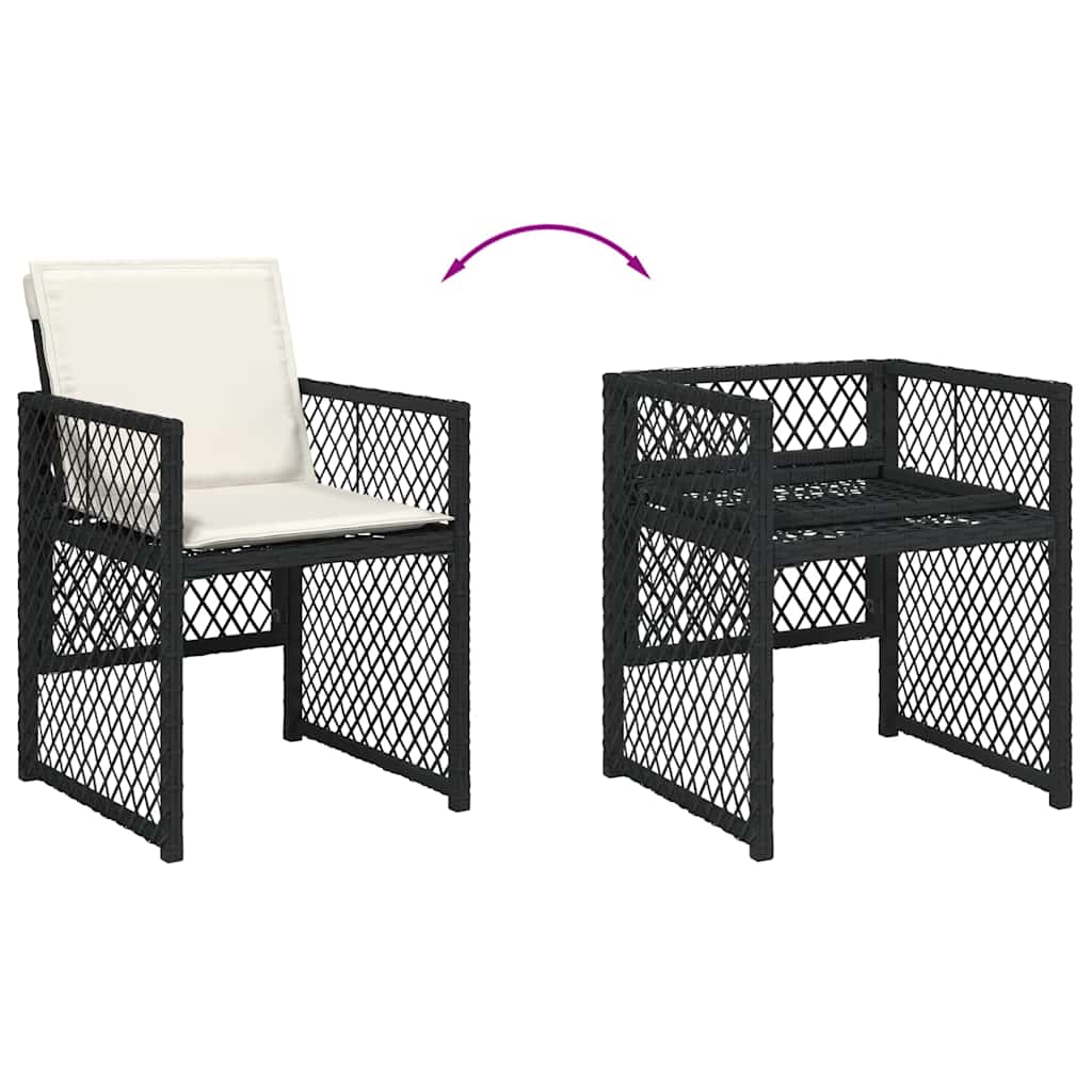 Gartenstühle mit Kissen 4 Stk. Schwarz Poly Rattan