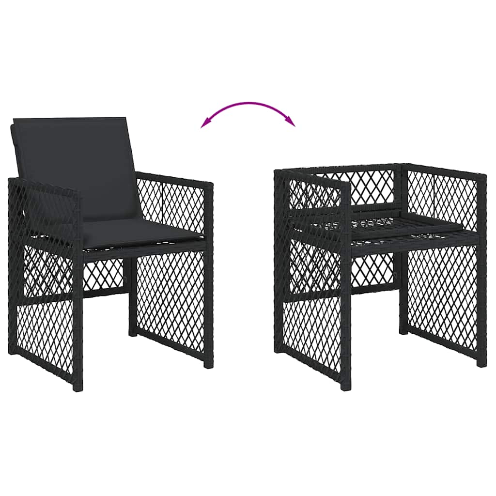 Gartenstühle mit Kissen 4 Stk. Schwarz Poly Rattan