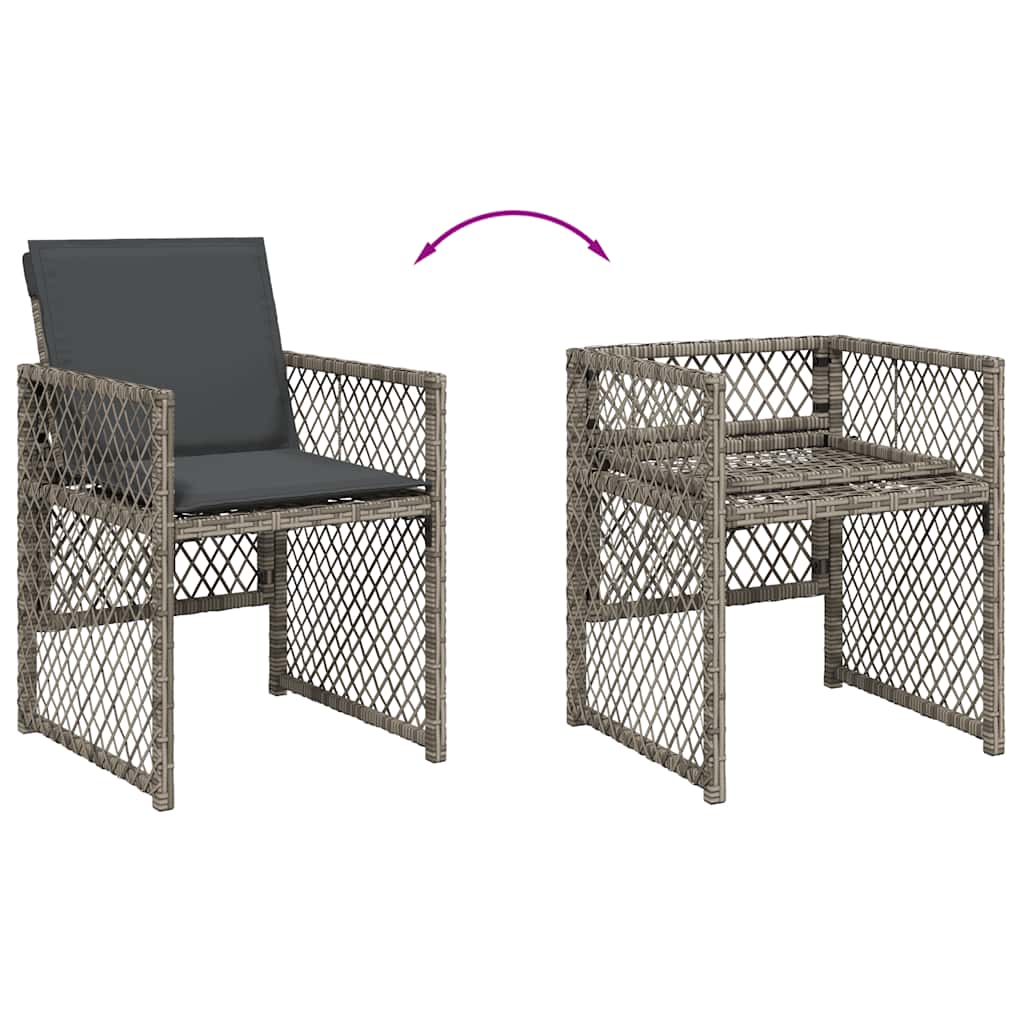 Gartenstühle mit Kissen 4 Stk. Grau Poly Rattan