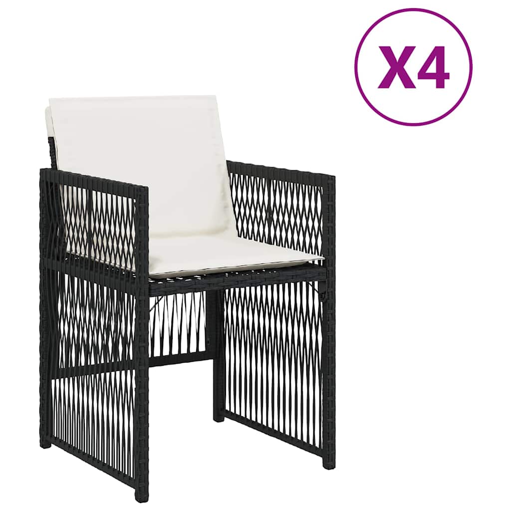 Gartenstühle mit Kissen 4 Stk. Schwarz Poly Rattan