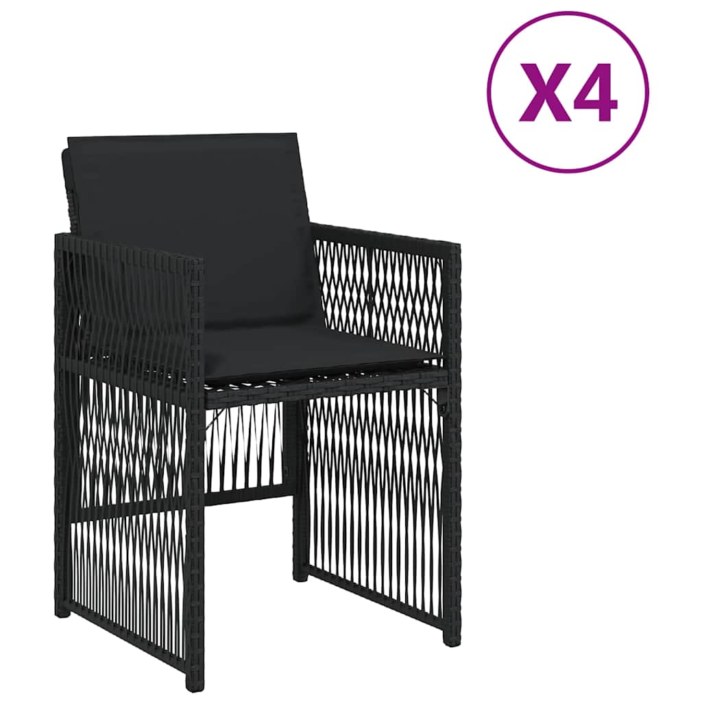 Gartenstühle mit Kissen 4 Stk. Schwarz Poly Rattan