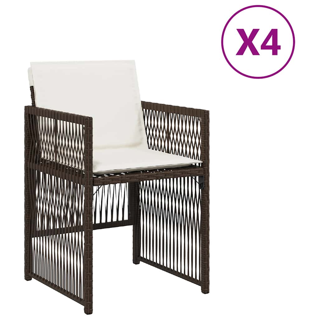 Gartenstühle mit Kissen 4 Stk. Braun Poly Rattan