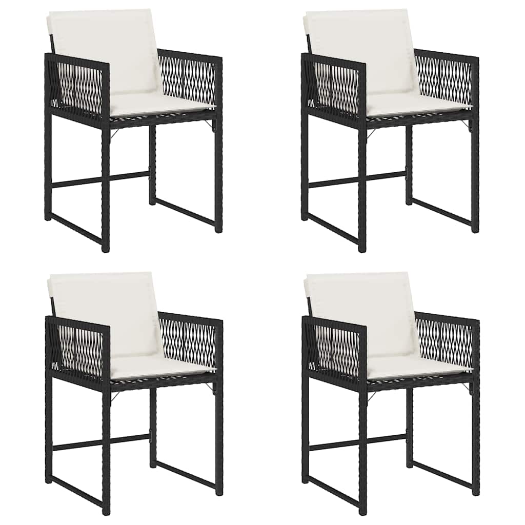 Gartenstühle mit Kissen 4 Stk. Schwarz Poly Rattan