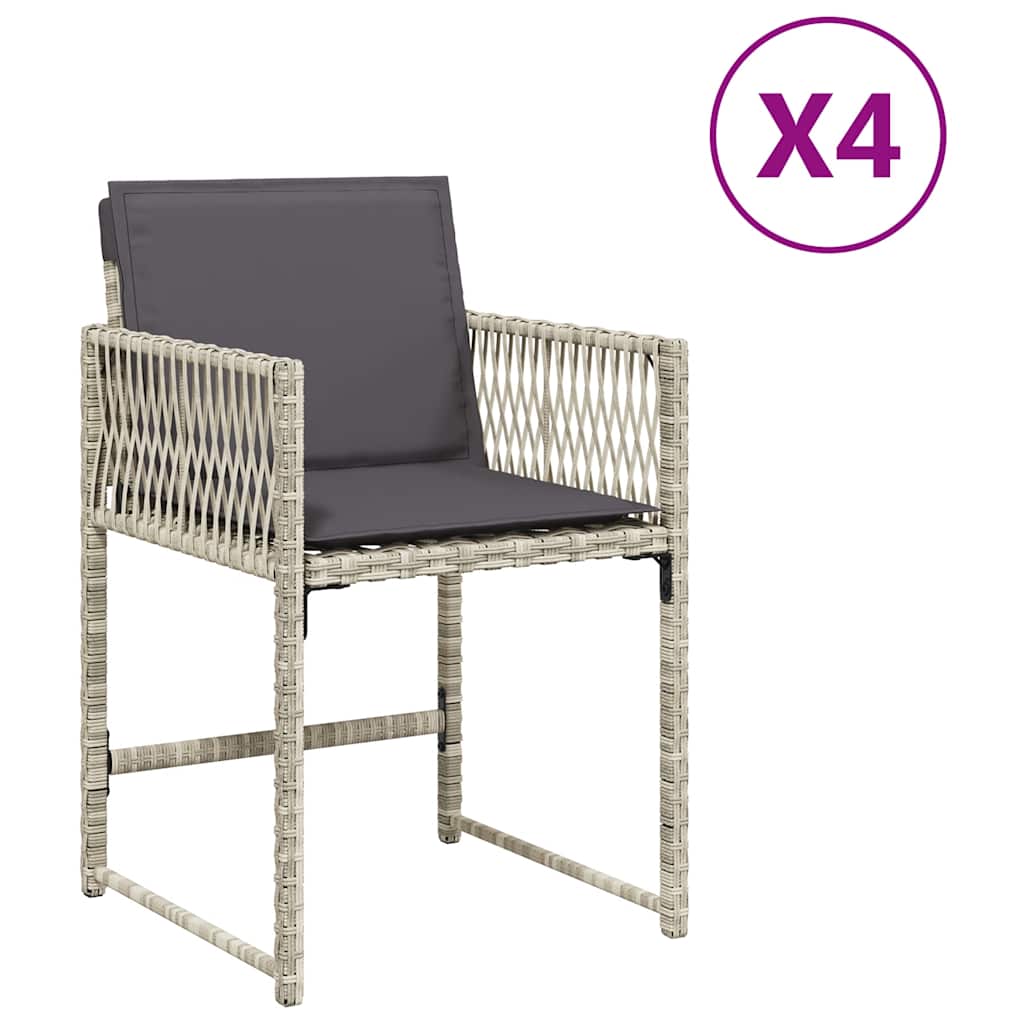 Gartenstühle mit Kissen 4 Stk. Hellgrau Poly Rattan