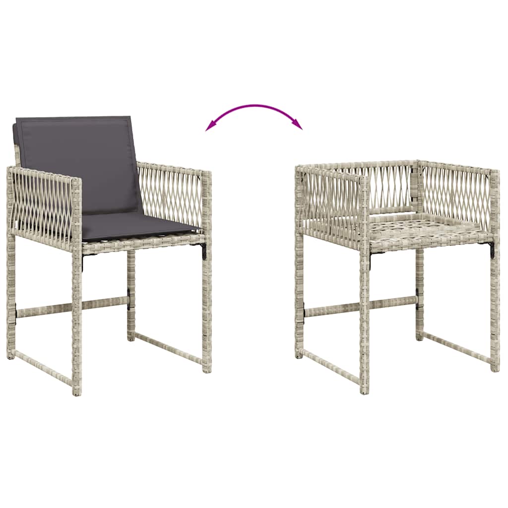 Gartenstühle mit Kissen 4 Stk. Hellgrau Poly Rattan