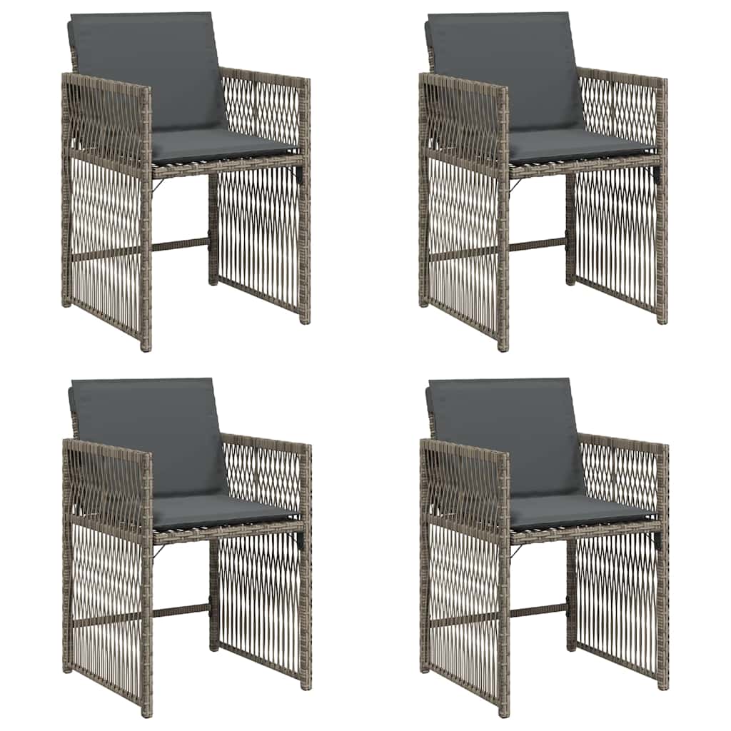 Gartenstühle mit Kissen 4 Stk. Grau Poly Rattan
