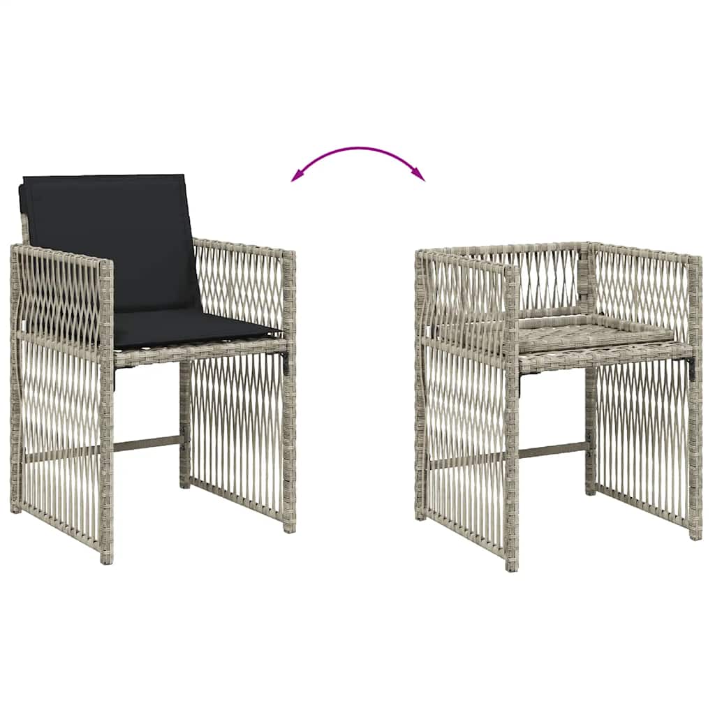 Gartenstühle mit Kissen 4 Stk. Hellgrau Poly Rattan