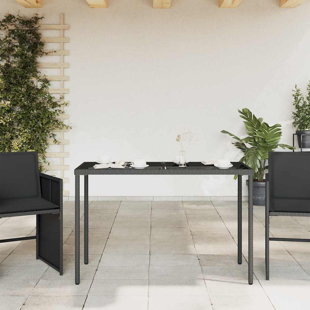 Gartentisch mit Glasplatte Schwarz 115x54x74 cm Poly Rattan
