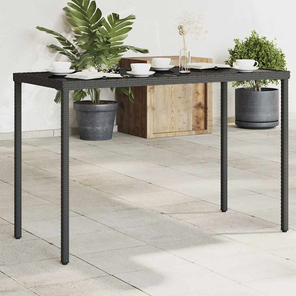 Gartentisch mit Glasplatte Schwarz 115x54x74 cm Poly Rattan