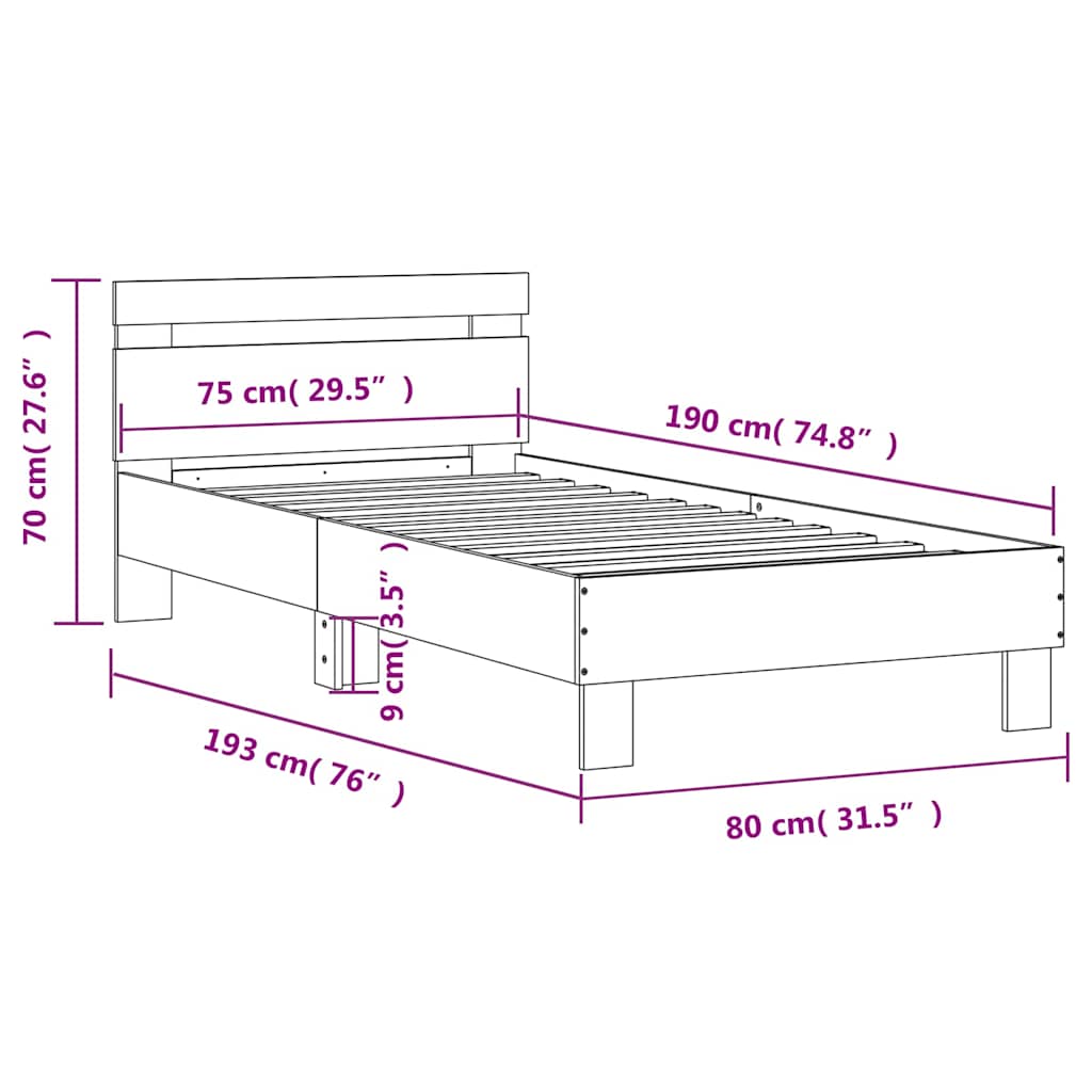 Bettgestell ohne Matratze mit Kopfteil Sonoma-Eiche 75x190 cm