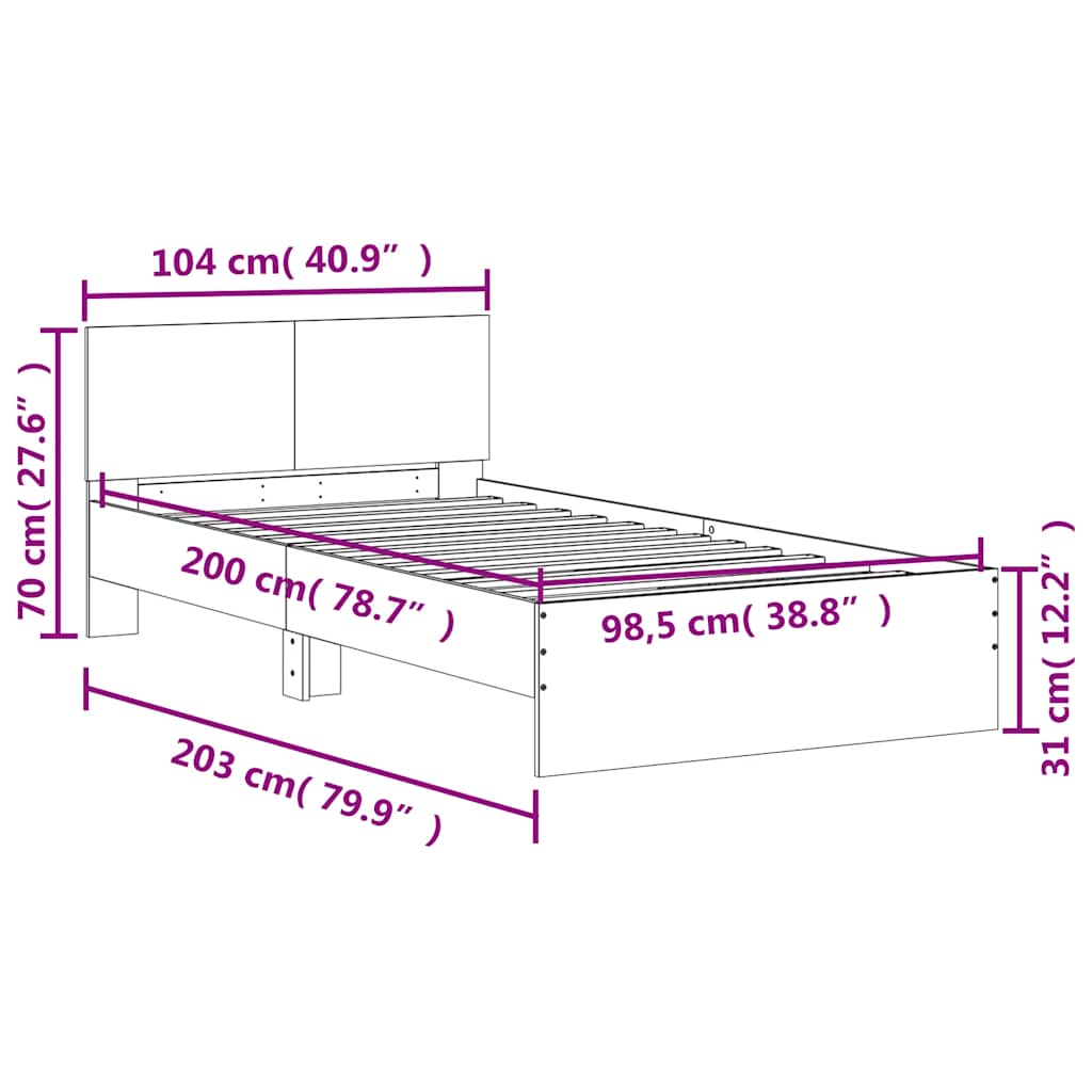 Bettgestell ohne Matratze mit Kopfteil Sonoma-Eiche 100x200 cm